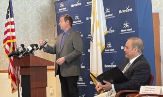 [CREDIT: Rob Borkowski] Mike Wuerger, Chief Operations Officer for Breeze Airways, thanked Governor Dan McKee, Speaker Joseph Shekarchi, Senate President Peter Ruggierio, RIAC CEO and President Iftikhar Ahmad and the General Assembly for their help establishing a Breeze Airways base of operations at T.F. Green Airport.