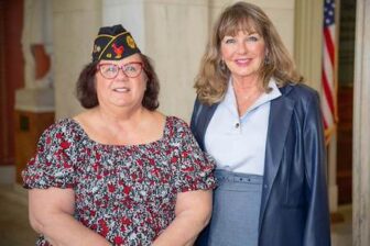 [CREDIT: Legislative Press and Information Bureau] Rep. Camille Vella-Wilkinson, left, and Rep. Carol Hagan McEntee have teamed up to facilitate the funding of a statewide Veterans Service Program.