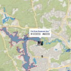 [CREDIT:openstreetmap.org/copyright] A map showing the dam at Johnson's Pond, also known as Flat River Reservoir, in Coventry, RI.