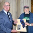 [CREDIT: LPPIB] College Unbound President Dennis Littky presented Rep. Rep. Joseph M. McNamara (D-Dist. 19, Warwick, Cranston) with the "Doc's Walk the Talk" Award for his work as a member of the organization’s founding Board of Directors.