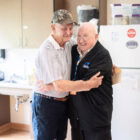 [CREDIT: Kent Hospital] From left, Retired Foster, RI Police Chief John Murray and Al Stanford, volunteer at Kent Hospital's infusion center, where he comforted Murray and his wife. The couple surprised Stanford July 14, 2023.