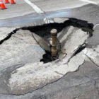 [CREDIT: Mayor Frank Picozzi] Two water main breaks on Centerville Road (Rte. 117) closed traffic for the day Aug. 24. The first, pictured here, was at the intersection of Commonwealth Avenue.