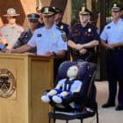 [CREDIT: Cromwell Public Affairs] Thursday, Sept. 21, WPD Police Chief Col. Brad Connor, the Rhode Island Police Chiefs Association and Lifespan’s Injury Prevention Center, spoke about child car seat safety at WPD HQ.