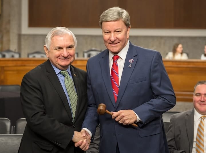 {U.S. Senate photo by Dan Rios] The NDAA conference committee alternates between the two chambers. This year, on Nov. 29, SASC Chairman Reed ‘passed the gavel’ to HASC Chairman Rogers, who chaired the conference meeting.