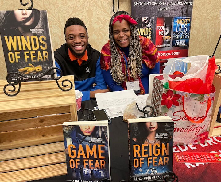 [CREDIT: Rob Borkowski] Nearby Weiss and Stout, Gledé Browne Kabongo, right, author of psychological thrillers, at the RI Author Expo at Crowne Plaza Warwick Saturday. 