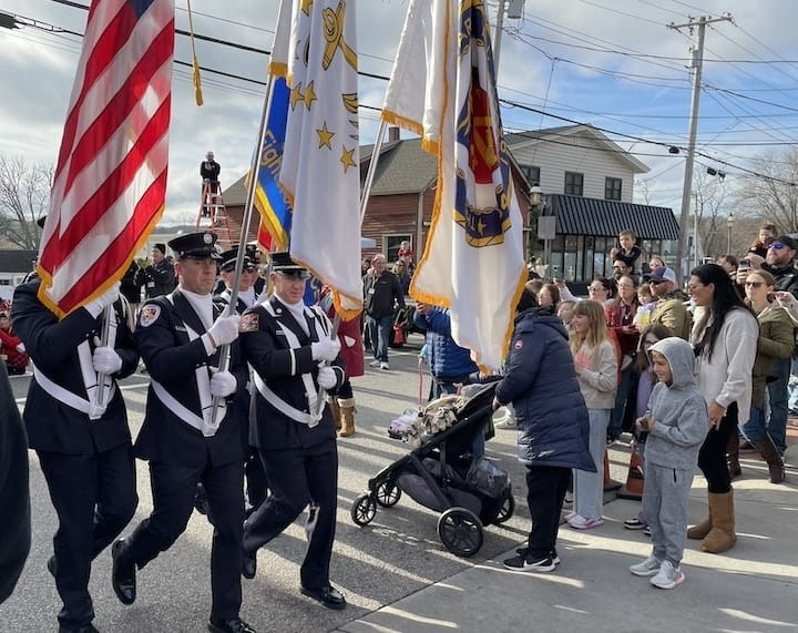 [CREDIT: Rob Borkowski] Warwick Firefighters in The Rolling, Strolling Apponaug Winter Festival parade Dec. 9.