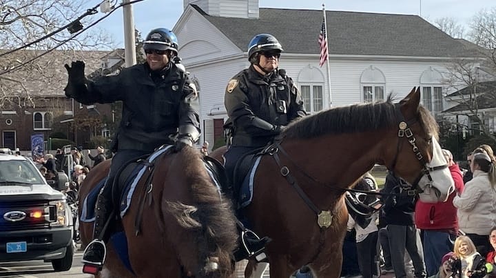 [CREDIT: Rob Borkowski] Providence mounted police in The Rolling, Strolling Apponaug Winter Festival parade Dec. 9.