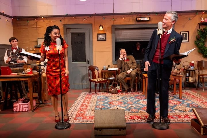 [COURTESY OF NILE SCOTT STUDIOS] The cast of Gamm's It's a Wonderful Life" radio play: Will Malloy, Andrew Iacovelli, Helena Tafuri.