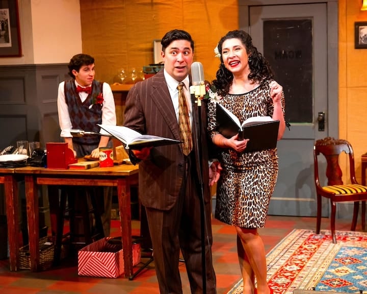 [COURTESY OF NILE SCOTT STUDIOS] Will Malloy, Lynsey Ford, and Tony Estrella on the set of Gamm's It's a Wonderful Life" radio play: Will Malloy, Andrew Iacovelli, Helena Tafuri.