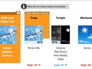 [CREDIT: NWS] Freezing rain Tuesday into early Wednesday has prompted delayed classes for several schools.