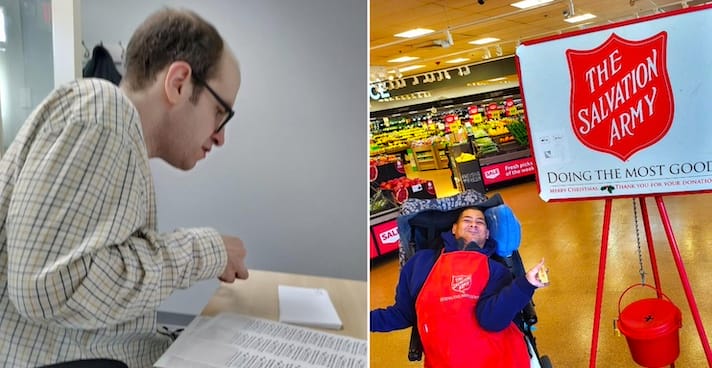 [CREDIT: RI WINS] RI WINS, a program matching the skills and passions of people with disabilities to local business needs, reports early successes.From left, Michael enlisted his tech talent at CareLink, and Tramell focused on his love of sneakers in the retail store at Salvation Army as a bell ringer.