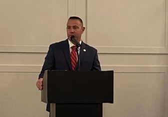 [CREDIT: Mayor Picozzi's Office] Warwick Police Chief Col. Brad Connor speaks following his swearing in as the RI Police Chiefs Association President. Connor announced the RIPCA is recognizing officers named by their chiefs for exceptional work in traffic safety as holiday heroes.