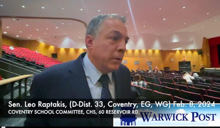 [CREDIT: Rob Borkowski] Sen. Leo Raptakis (D-Dist. 33, Coventry, EG, WG) and parents suggest a Coventry Schools Restructure study committee to research Supt. Don Cowarts plan for elementary schools in detail.