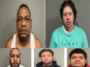 [WP Composite] Two Warwick men were arrested in a RISP drug bust Feb. 15. Pictured, from top left, are: Fredy Montilla, 41, of 27 Forrest St., Apt. #B, Warwick, RI; Justin Bernard,29, of 212 Kilvert St., Warwick, RI; Jhogel Florentino, 30, of 59 Thackery St., Apt. #4, Providence, RI; Daniel Douangmala, 35, of 710 Providence St., Woonsocket, RI; Nelson Castro, 25, of 190 Putnam Pike Apt. #A, Johnston, RI.