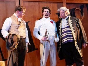 [CREDIT: Cat Laine] From left, Kelby Akin as Sir Toby Belch, Jeff Church as Sir Andrew Aguecheek, Jason Quinn as Fabian in Gamm's 'Twelfth Night'