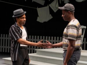 [CREDIT: Marisa Lenardson] Rodney Witherspoon II and Nicholas Byers in Trinity's "Fences," playing through April 28 in the Dowling Theater.