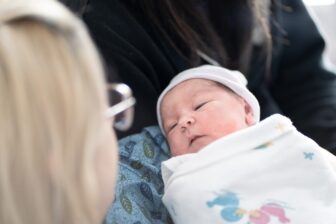 [CREDIT: Care New England] Warwick Leap Day Baby Sidney Lee Bilunas, shortly after arriving on-time at Kent Hospital, with her mom, Jessica Cullen.