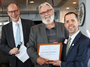 [CREDIT:LPPIB] From left, Robert A. Walsh, Jr., Rep Bennett, and Jed Thorp, Clean Water Action director.