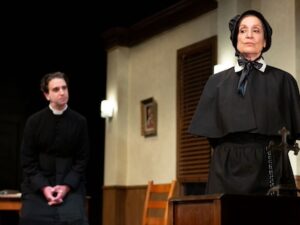 [CREDIT: Cat Lane] Benjamin Grills and Kay asSister Aloysius and Father Flynn in Gamm's production of "Doubt."