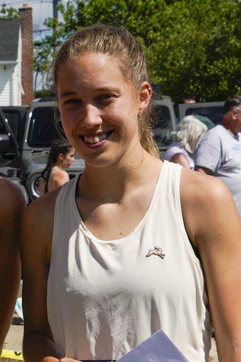 [CREDIT: Laura Paton] The Gaspee Days 5K top female finisher, Tessa Hunt, 18, of Providence with a time of 17:24, shortly after finishing the race June 8.