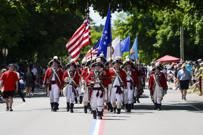 [CREDIT: Laura Paton] The Pawtuxet Rangers march during the 2024 Gaspee Days Parade June 8.