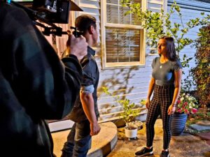 [CREDIT: Gamm] Above, filming a scene for "Charles Street" are from left, Vinnie Velez, and Katrina Brianne.