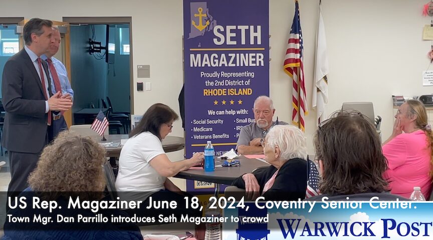 [CREDIT: Rob Borkowski] Congressman Seth Magaziner visited Coventry Senior Center June 18. He was shown around the building by Director Bob Robillard and Town Manager Dan Parrillo.