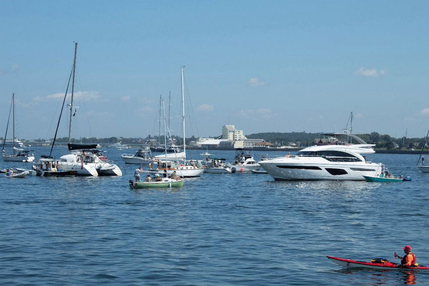 [CREDIT: DEM] Boats and paddle craft in the water outside Fort Adams State Park in Newport during the 2023 Folk Festival. DEM reminds people enjoying their time on the water to keep safe boating tips in mind.