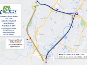 CREDIT: RIDOT] Friday, Aug. 16, RIDOT begins an extended weekend Rte. 295 closure in Warwick, West Warwick and Cranston to replace the Providence Street Bridge.