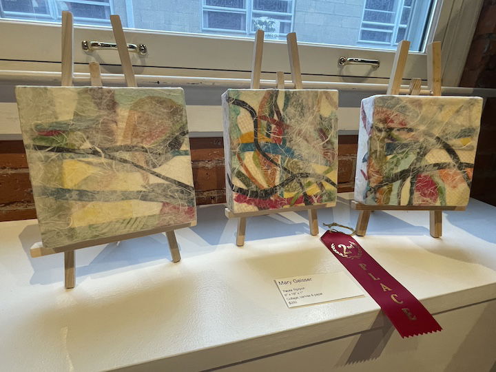 [CREDIT: Rob Borkowwski] Second Place winner in the in WCFA's annual Art Educators Exhibit, "Tracks Tryptych" by Mary Geisser.