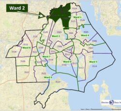 A map of Warwick's Ward 2, in relation to the other Wards. On Nov. 5, Democrat Councilman Jeremy Rix and Republican challenger Bill Paola for the seat.