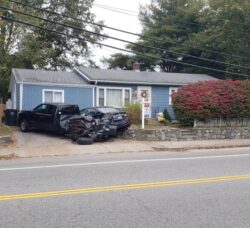 [CREDIT: Mary Carlos] Police have charged the driver in an 109 Hopkins Hill Road DUI crash Oct. 12 into two parked vehicles.