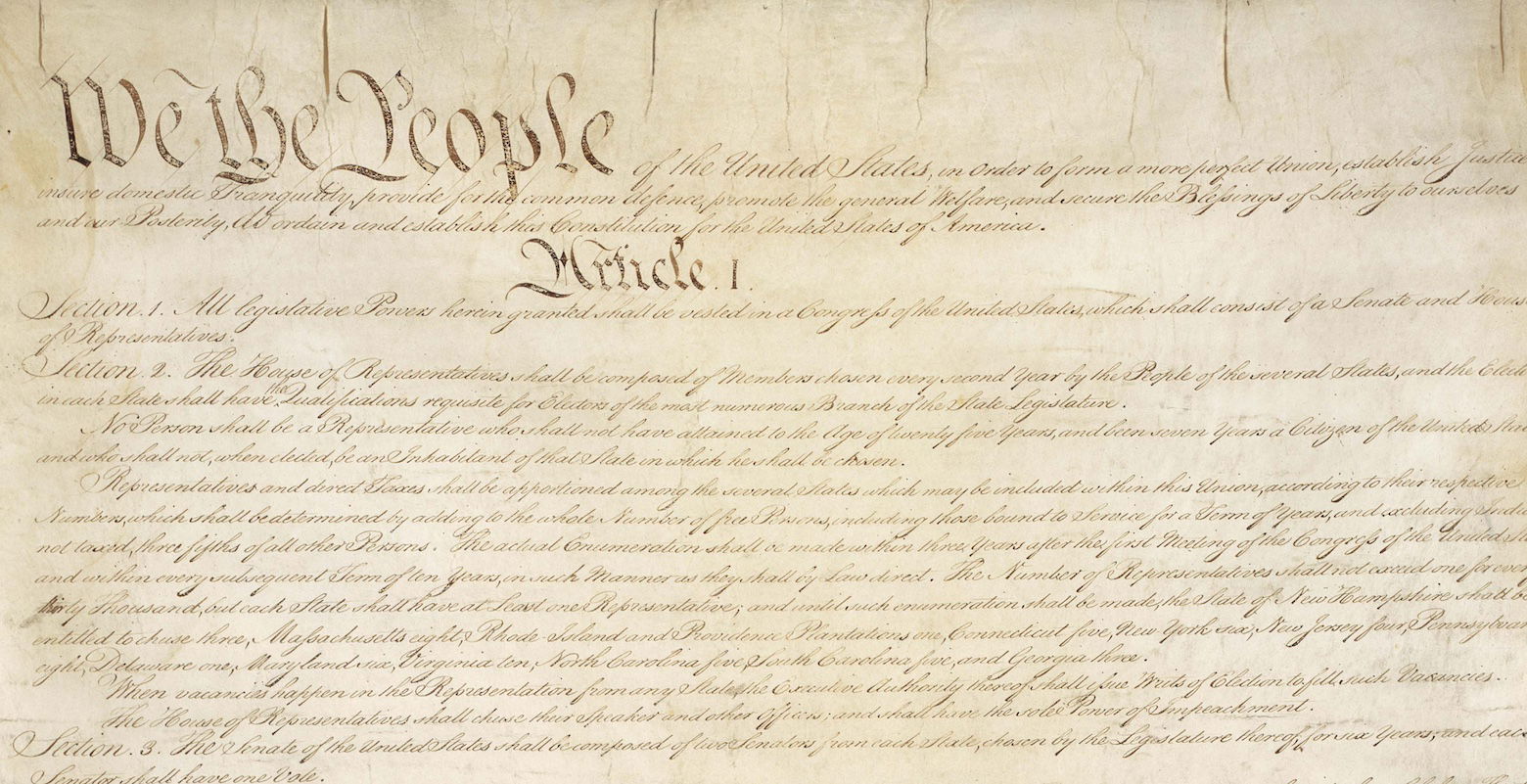 [CREDIT: National Archives] A view of the firsts paragraphs of the U.S. Constitution, authored to guard the nation against tyrants and dictators.