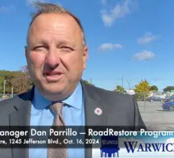 [CREDIT: Rob Borkowski] Coventry Town Manager Dan Parrillo speaks about Coventry's Road Repair efforts aided by Gov. Dan McKee's RoadRestore program.