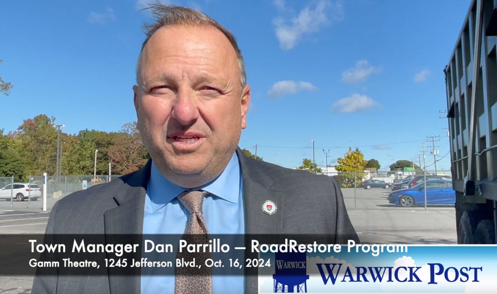 [CREDIT: Rob Borkowski] Coventry Town Manager Dan Parrillo speaks about Coventry's Road Repair efforts aided by Gov. Dan McKee's RoadRestore program.