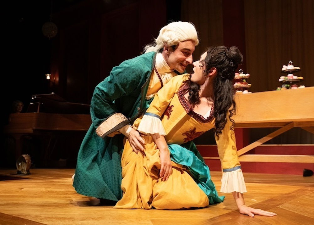 CREDIT: Kat Laine] From left, Michael Liebhauser as Wolfgang Amadeus Mozart and Alison Russo as his wife, Constanze, in 'Amadeus.'