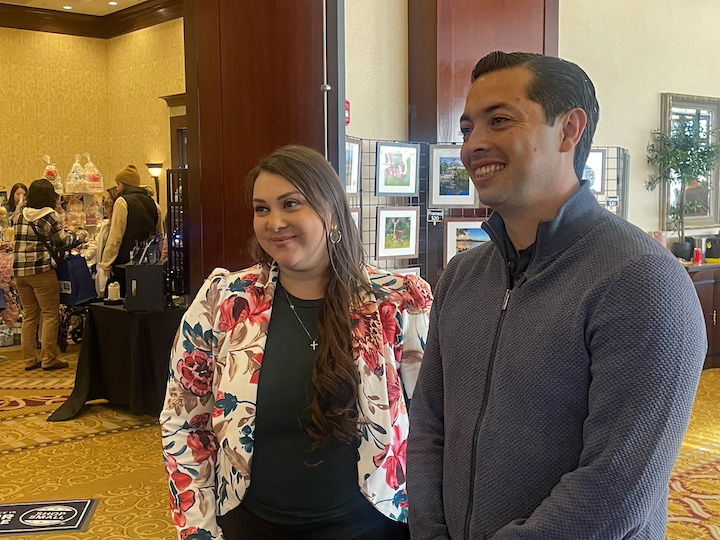 [CREDIT: Rob Borkowski] Former Rhode Island state Sen. Sandra Cano, now New England regional administrator for the U.S. Small Business Administration, and RI Treasurer James A. Diossa visited Crowne Plaza's Shop RI event during Small Business Saturday.