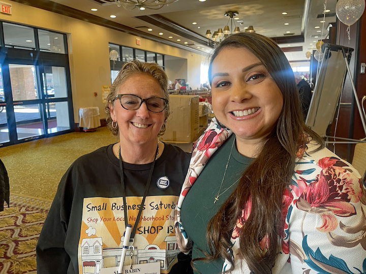 [CREDIT: Rob Borkowski] Sandra Cano, New England regional administrator for the U.S. Small Business Administration, and Sue Babin, RIDDC Special Projects Coordinator and chair of Shop RI, at the expo during Small Business Saturday.