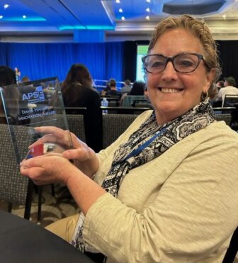 [CREDIT: RIDDC] Sue Babin, holding her Dave Hammis Employment Innovation Award, presented during the (APSE) Conference, held this June in South Carolina.