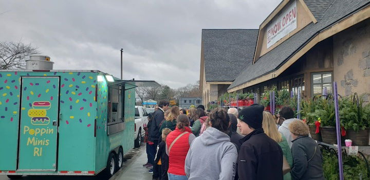 [CREDIT: Mary Carlos] People lined up outside the new Warwick Ocean State Job Lot Nov. 23 for complimentary donuts courtesy of the Poppin Minis Donut Truck.