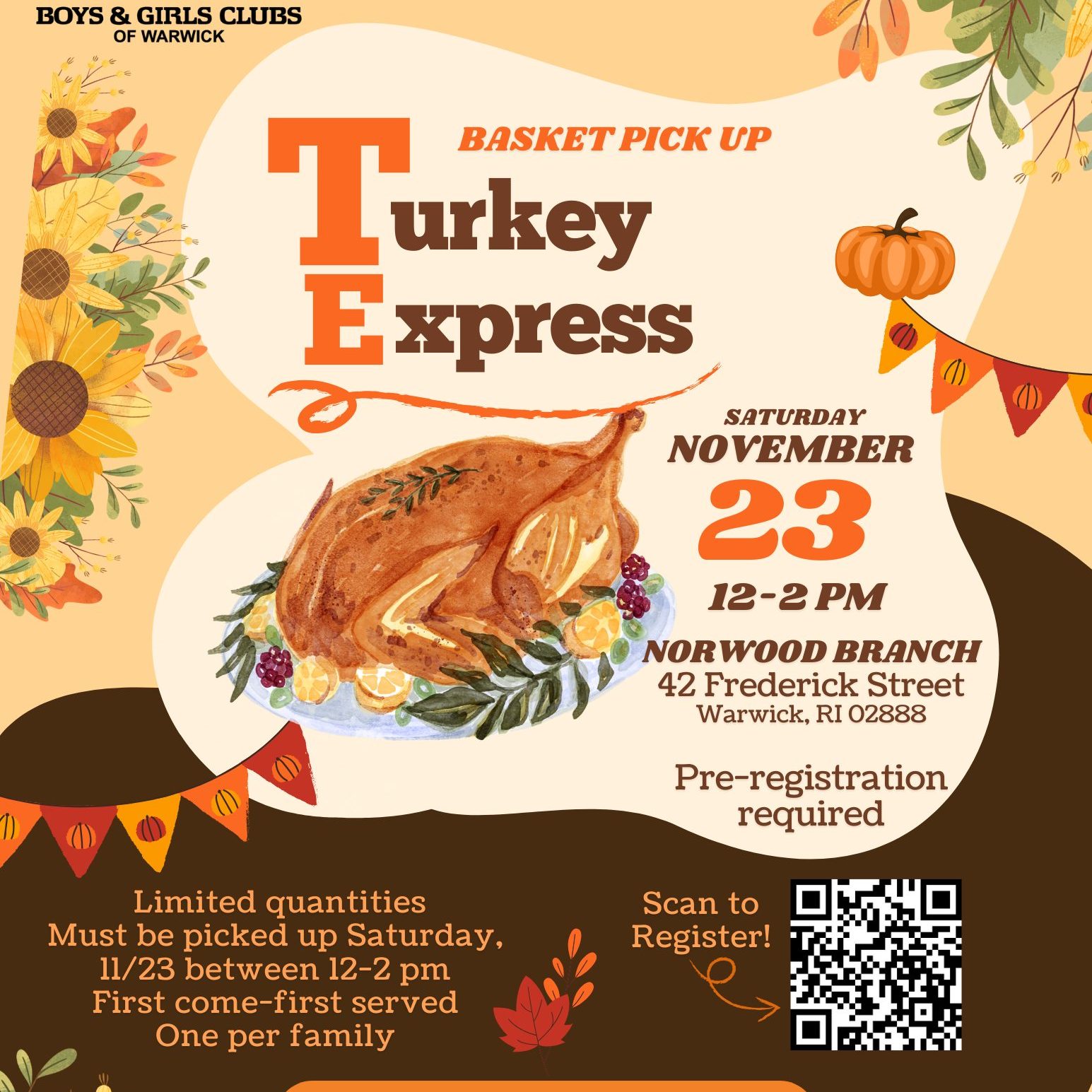 [CREDIT: Boys & Girls Clubs] Among this week's Warwick Weekend Events, The Turkey Express offers turkeys, in limited supply, to the first families to register and pick up the turkeys Nov. 23.