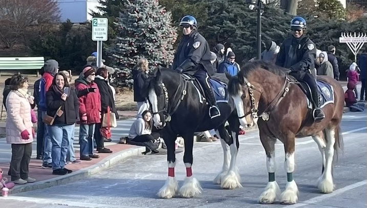 [CREDIT: Rob Borkowski] Providence mounted police in the parade during the Rolling, Strolling Apponaug Winter Festival Dec. 7, 2024.