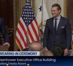 [CREDIT: CSPAN] After confirmation by the U.S. Senate in a tie breaking vote of 51-50, President Donald Trump's pick to serve as Defense Secretary, Pete Hegseth, was sworn in by Vice President JD Vance Saturday, Jan. 25.