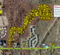 [CREDIT: KCWA] A boild water advisory is in effect for the highlighted areas of Major Potter Road. (Affected sites are highlighted on the attached map.) Kent County Water Authority customers in the Spencer Hill and Stonebridge Crossing condominiums are not impacted by this water main break, so this boil water advisory does not apply to them.