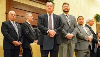 [CREDIT: Rob Borkowski] Members of the Warwick City Council gather on stage prior to the Warwick Inauguration. From left, Coucnilmen Ed Ladouceur, Bill Muto, William Foley, Jeremy Rix, Bryan Nappa and Sal DeLuise.