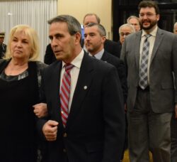 [CREDIT: Rob Borkowski] City officials enter main ball room at Crowne Plaza for the Warwick Inauguration Jan. 8, 2025. From left, front, Kim Picozzi, her husband, Mayor Frank Picozzi, Warwick City Council President Anthony Sinapi, City Councilman Jeremy Rix, majority leader, followed by council members Willam Foley (Ward 1), Vincent Gebhart (Ward 9) Bryan Nappa (Ward 3), Sal DeLuise (Ward 4) Edgar Ladouceur (Ward 5) William Muto (Ward 6) and John Kirby (Ward 7).