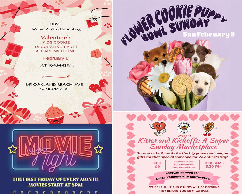 [CREDIT: WP Composite] Warwick Weekend events include a free movie, art and Valentines and football related events.